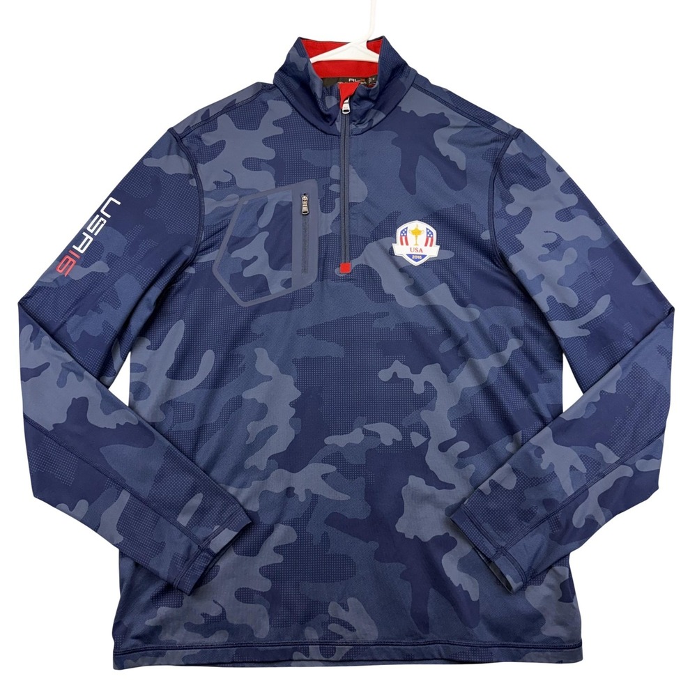 USA Ryder Cup Jacket Mens Medium Blue Golf RLX Ralph Lauren Camo 1/4 Zip 2016